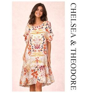 Chelsea & Theodore Multicolor Short Sleeve Mirror Floral Swing Dress Size XL
